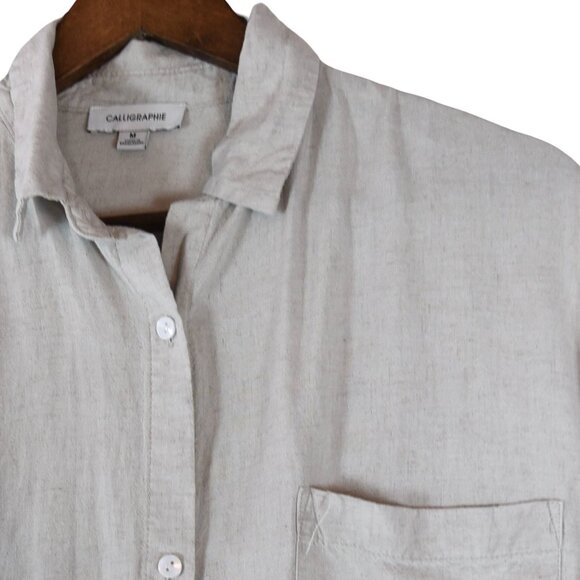 Calligraphie M Neutral Linen Button-Down Crop Top Boxy - Picture 4 of 10